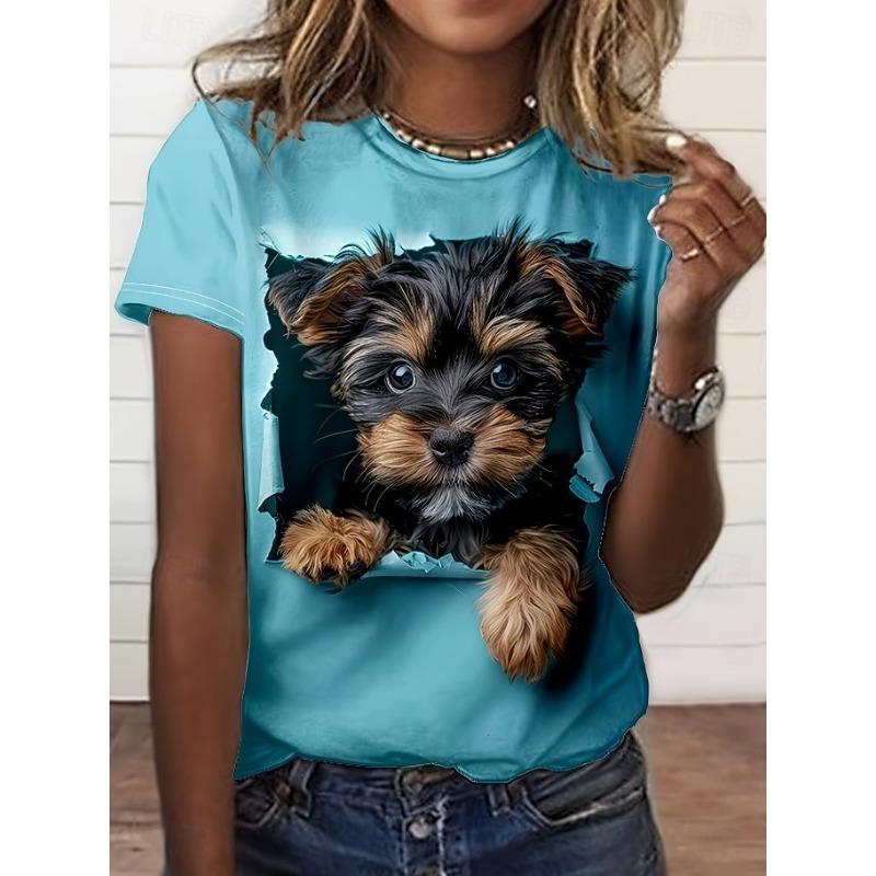 Women's T Shirt Print Graphic Animal Cartoon Fashion Stylish Classic Short Sleeve Crew Neck Regular Tops