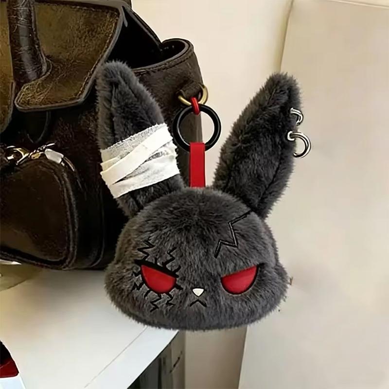 1Pcs Gothic Plush Rabbit Keychain With Soft Fluffy Texture And Cool Punk Design Perfect For Bag Decoration And Gifting