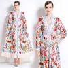 Frühling Herbst Damen Designer Print Laufstegkleid V-Ausschnitt Einreiher Lang Maxi Partykleider