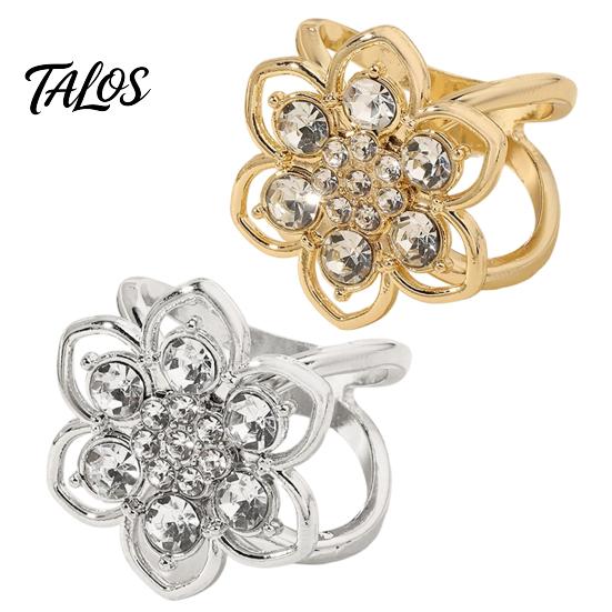 Fashion Scarf Jewelry Rhinestone Flower Ring, Six Petal Clip Floral Accessory Sparkling Holder for Women Shirts Silk Scarves Shawls Decorative Clasp