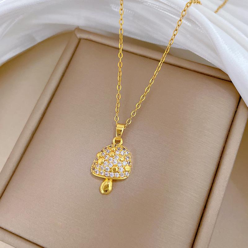Titanium Steel Full Diamond Mushroom Fashion Light Luxury Temperament Gorgeous Full Diamond Necklace Female Versatile Collarbone Chain