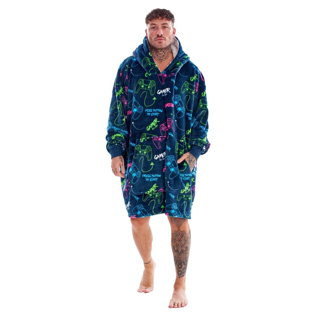 Gamer Mens Neon Fleece Oversized Hoodie Blanket