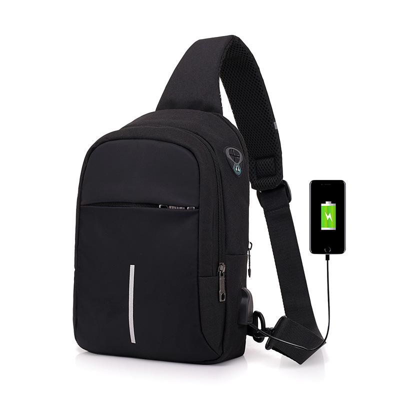 Oblique Span Chest Bag, Men's USB Rechargeable Backpack, Single Shoulder Chest Bag, Leisure Travel, Water-proof Commuter Backpack.