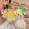 Lafite Woven Sun Flower Shell Earrings Women Exaggerated Beautiful Stud Earrings Seaside Vacation Style Unique Earrings