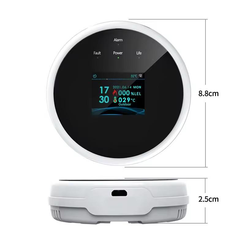 Graffiti Air Sense WiFi Gas Leak Detector: Natural Gas, Methane, Biogas Alarm with Temperature Sensing and TUYA Integration.