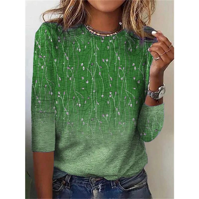 Women's T Shirt Tee Tops Floral 3D Print Fashion Long Sleeve Festival Holiday Funny O-Neck Regular Fit Spring & Fall Sweatshirt