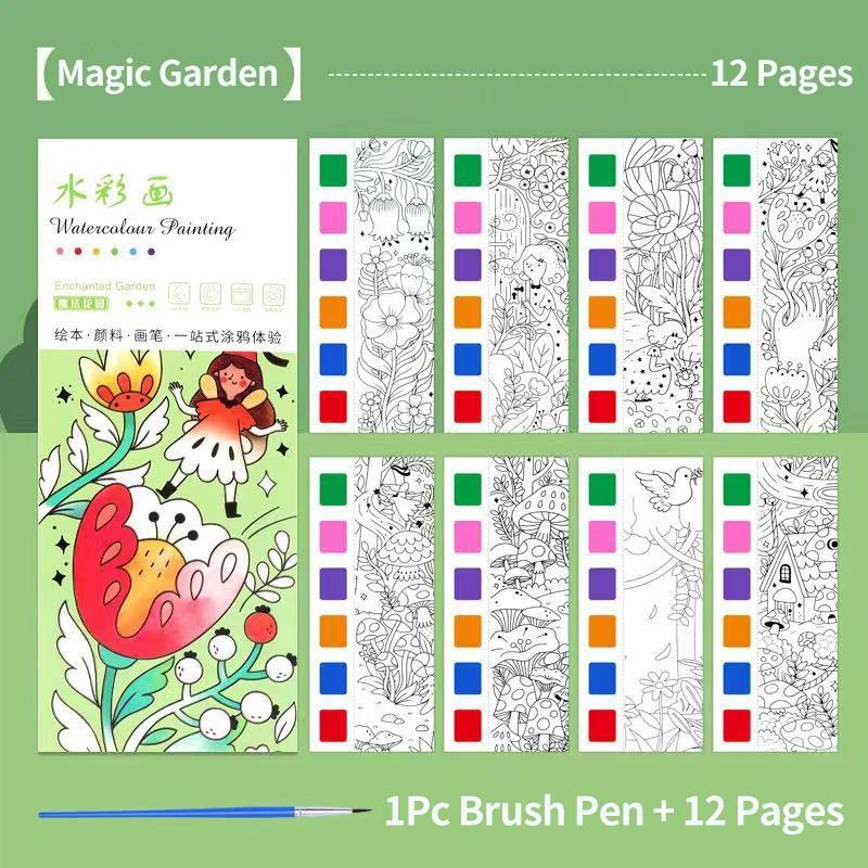 Portable Kids Watercolor Painting Book Paint With Water Gouache Graffiti Picture Coloring Books Brush Set Drawing Kids Toys Gift