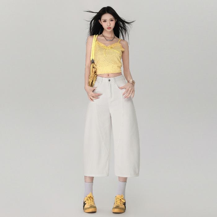 

2025 Summer Women s Retro Wide-Leg High-Waist Slimming Jeans XS білий