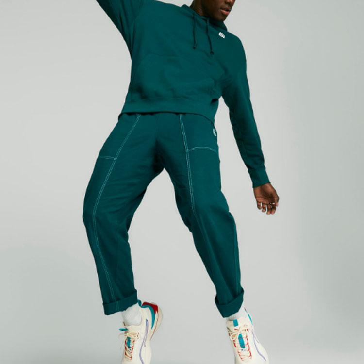 Puma Solid Color Logo Patch Sports Hoodie Men Tops Green 537750-24
