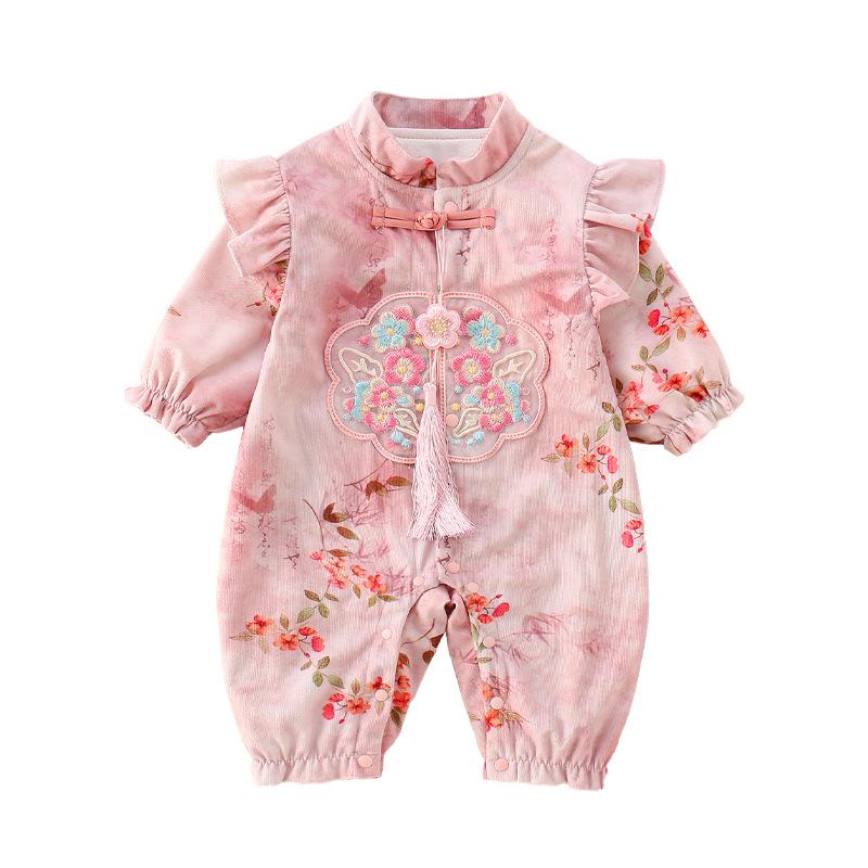 Autumn Baby Girl Hanfu Romper - 100 Days Cheongsam Harem Pants