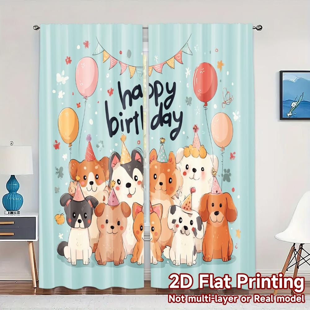 

Комплект из 2 современных плоских печатных штор без карниза Принт Праздник щенков Универсальная полиэстеровая уличная штора W100*H70(CM)-Grommet top&1PCS