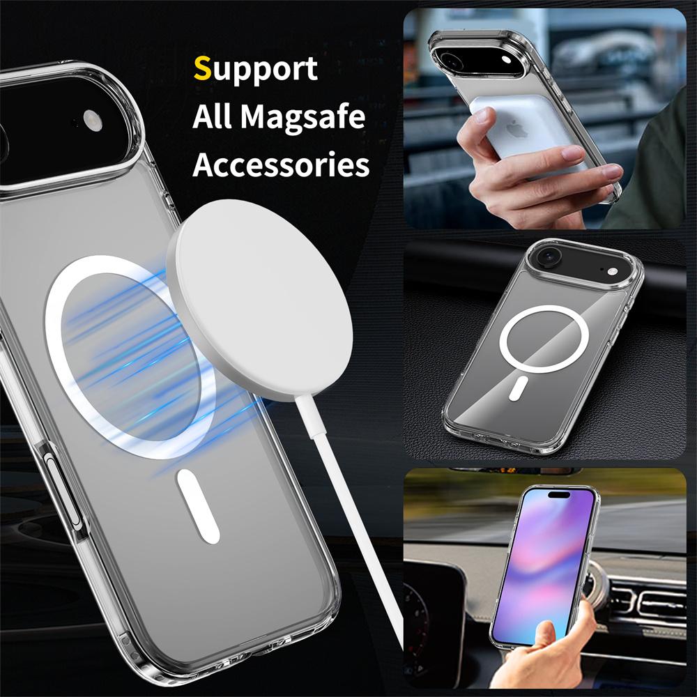 For iPhone 17 Air Magnetic Case 2.0mm Scratch Resistant TPU+PC Clear Phone Cover