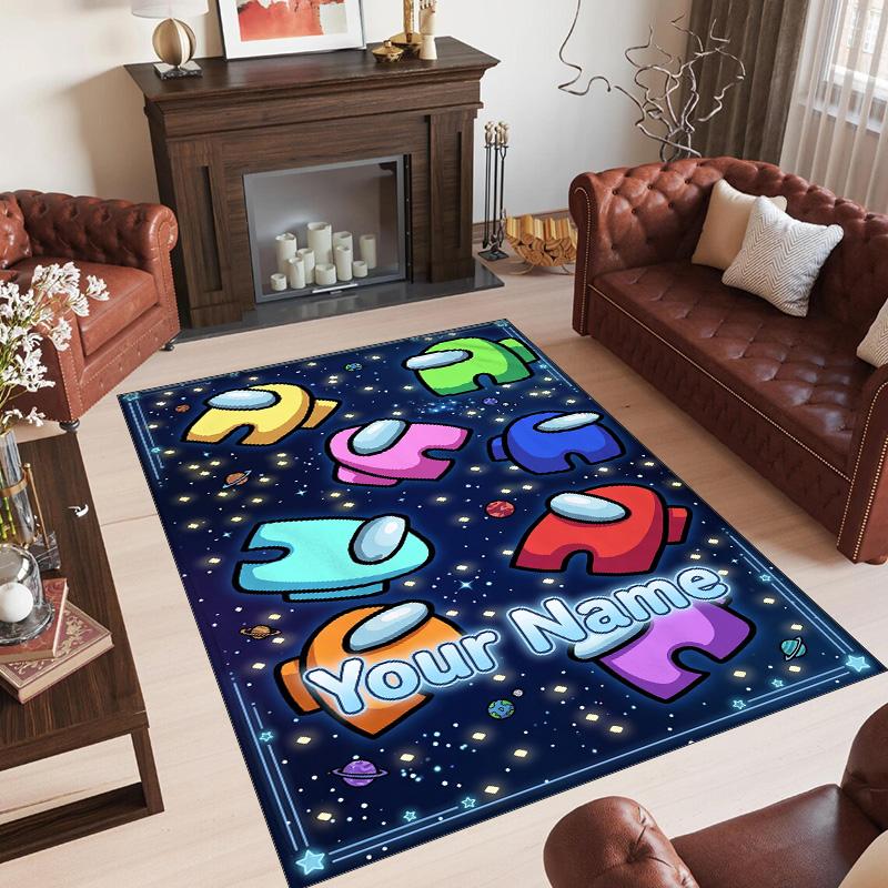 Personalized Crystal Velvet Carpet Custom Name Text,Among Us Anti Slip Area Rug For Home Decoration