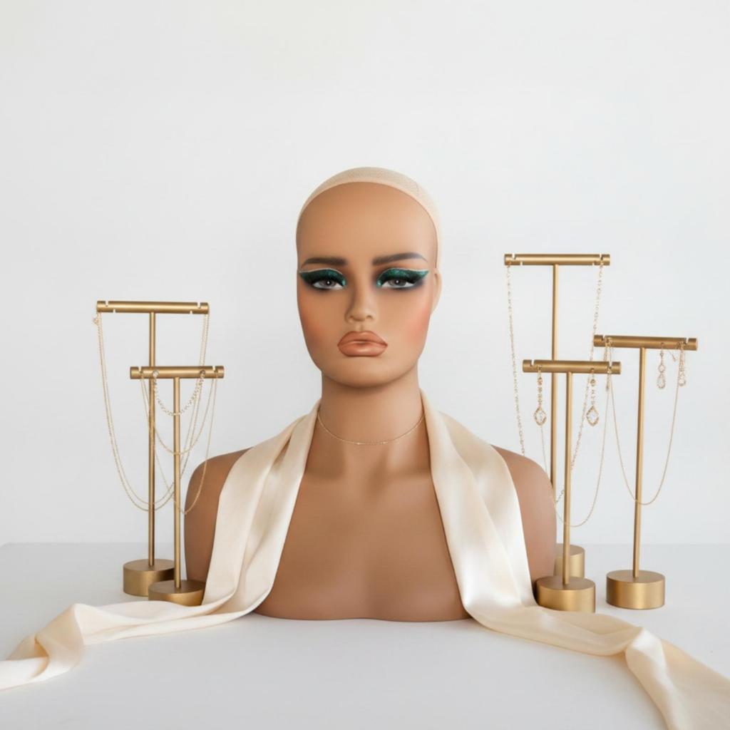 Mannequin Head with Shoulders Skin Tone Female Bust Lightweight