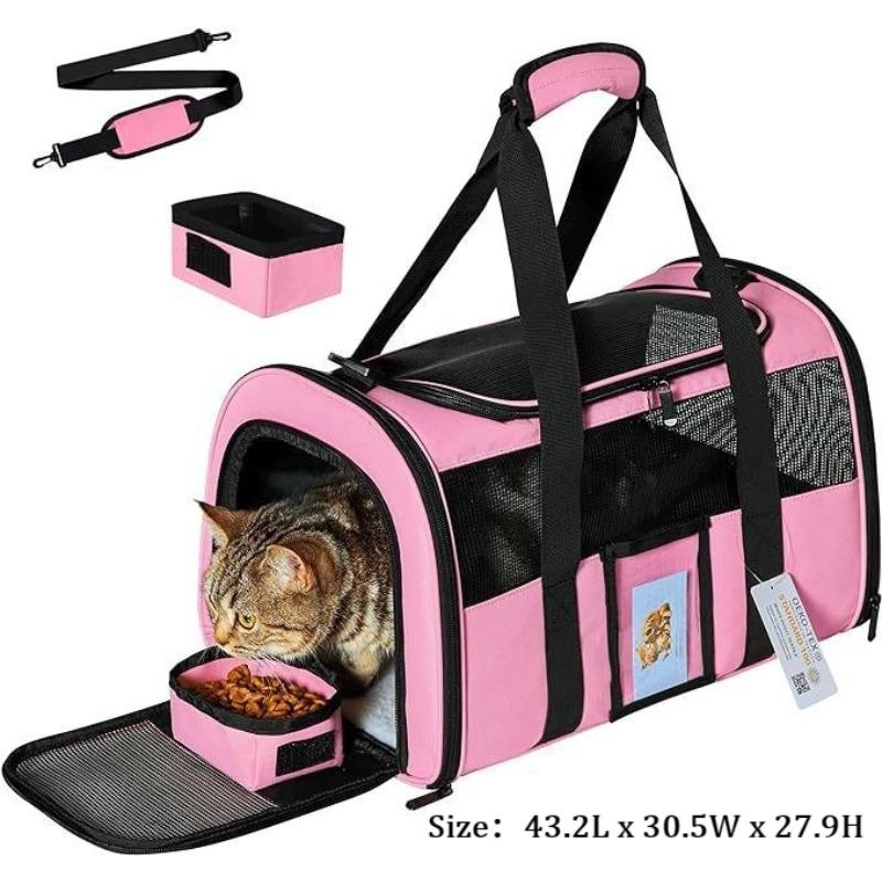 Breathable Cat Bag Foldable Mesh Cat Bag Portable Travel Outgoing Cats Carriers Outdoor Pet Handbag Carrier with Folding Bowl