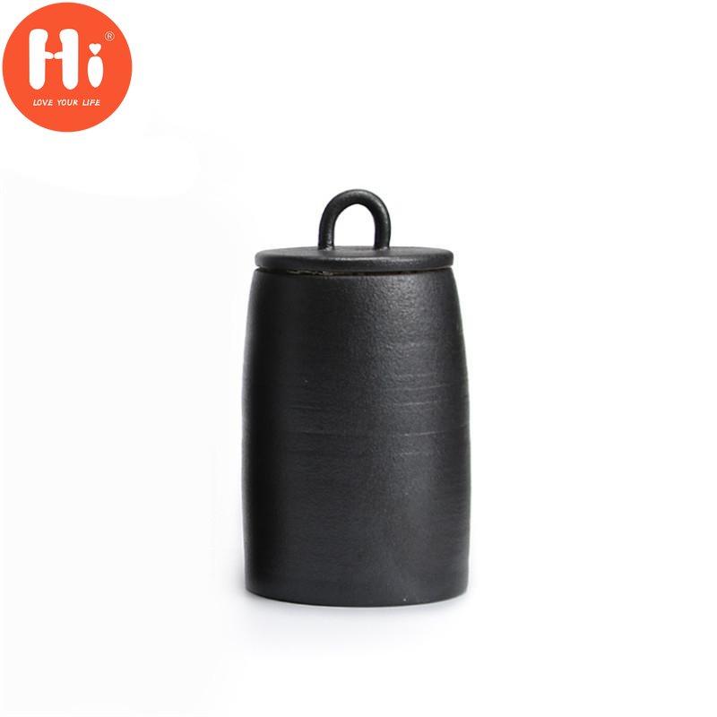 Japanese Ceramic Sealed Tea Caddy Coarse Pottery Large Vintage Spice Jar Tank Food Container