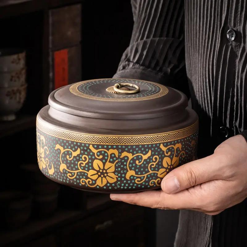 Purple Clay Tea Caddy Ceramic Large Airtight Pot Universal Half Catty Black Tea Green Tea Pu'er Tea Pot Household Storage Tank
