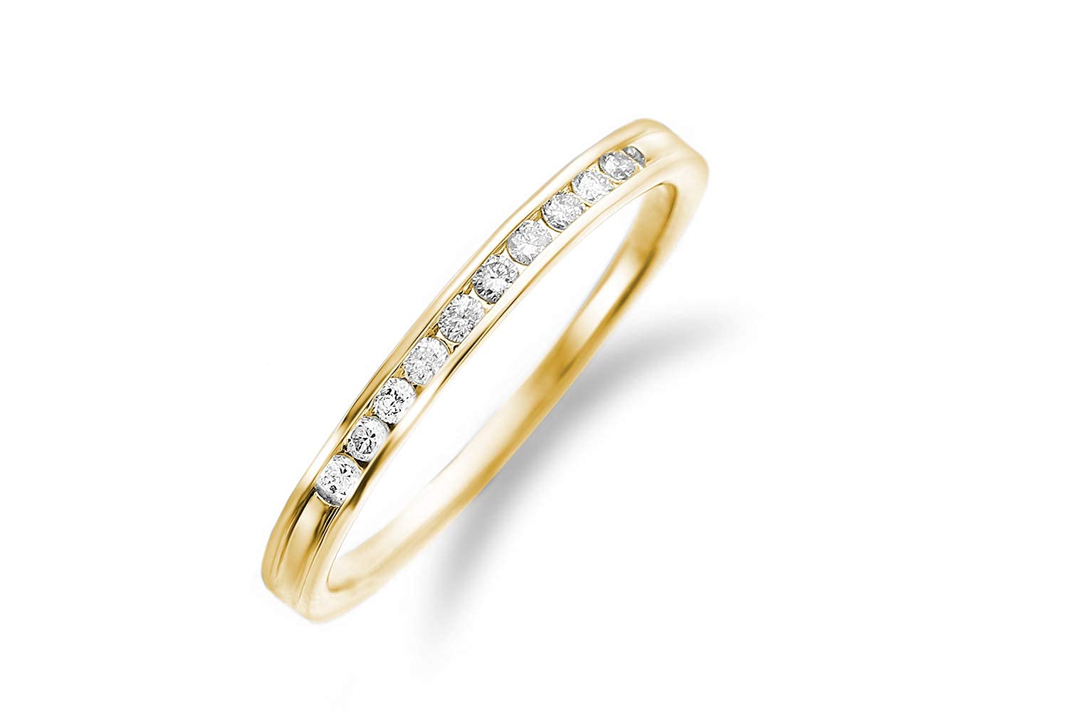 

LEGAN Half Eternity Ring with Rail Size 5 in 18K Yellow Gold Natural Diamond Engagement Proposal Ring for Made in Japan Setting, [10 0.1ct Diamonds]