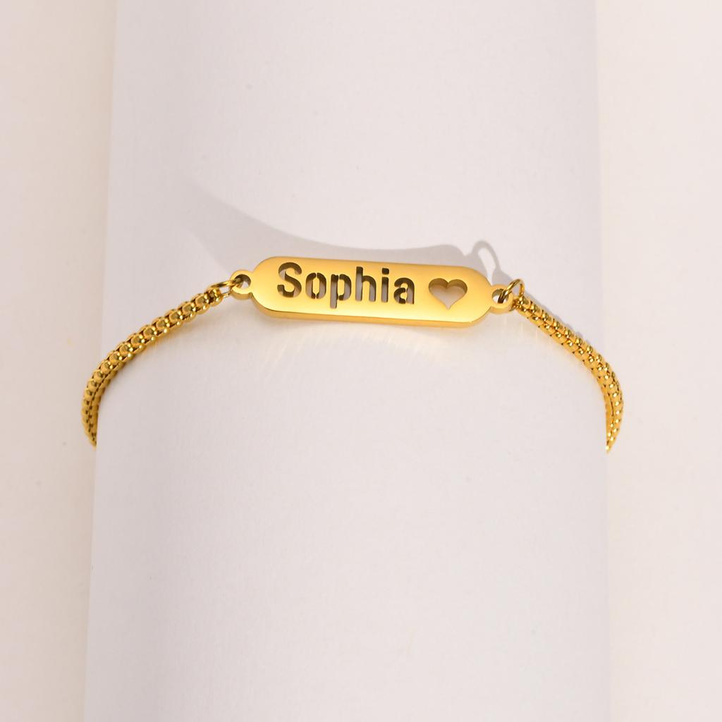Vnox Free Custom Personalized Name Bracelets for Women Girls Jewelry,Customized Gold Color Stainless Steel Chain Wristband Gift