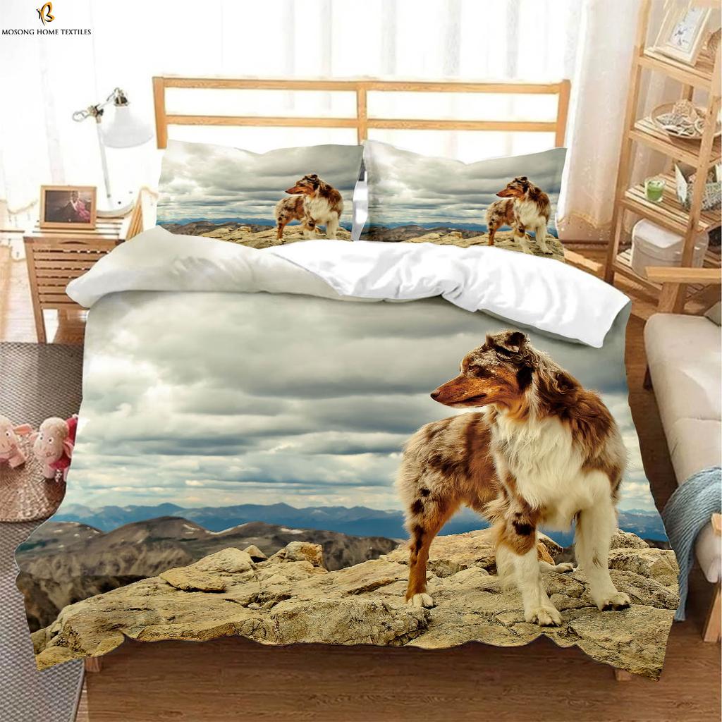 3pcs Cute Dog 3D Printed Quilt Cover Kids Room Bedding Set 100% Polyester Machine Washable Duvet Cover Pillowcase