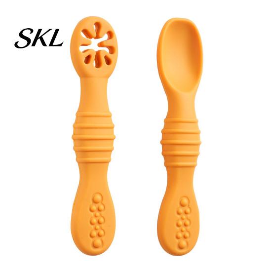 Soft Silicone Spoons for Babies 2Pcs Baby Spoon, Toddler Training Spoon Puree Fruit Puree, Non Slip Set Non-Slip Handle Infant Feeding Self