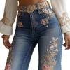 Bell Bottom Jeans for Women 3D Digital Floral Print Stretch Flared Jeans Mid Rise Retro Denim Pants with Pockets