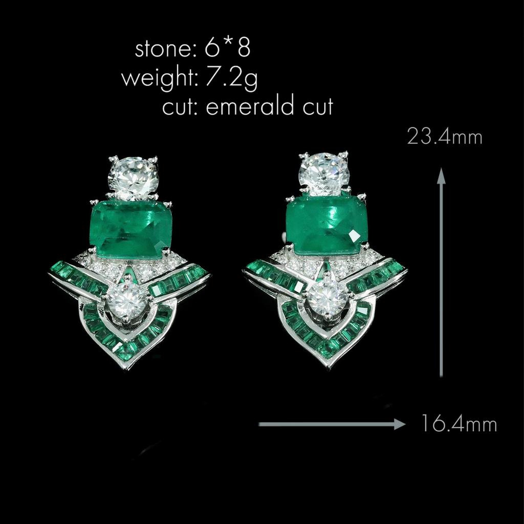 WUIHA Vintage 925 Sterling Silver Lab Sapphire Emerald High Carbon Diamonds Gemstone Ear Studs Earrings Fine Jewelry Wholesale