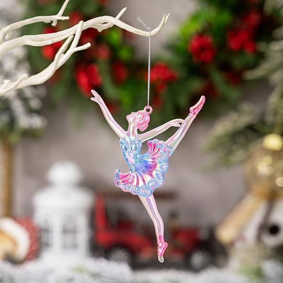 Winter Acrylic Christmas Ornaments Colorful Snowflake Ballerina Dancer Feather Hanging Ornaments