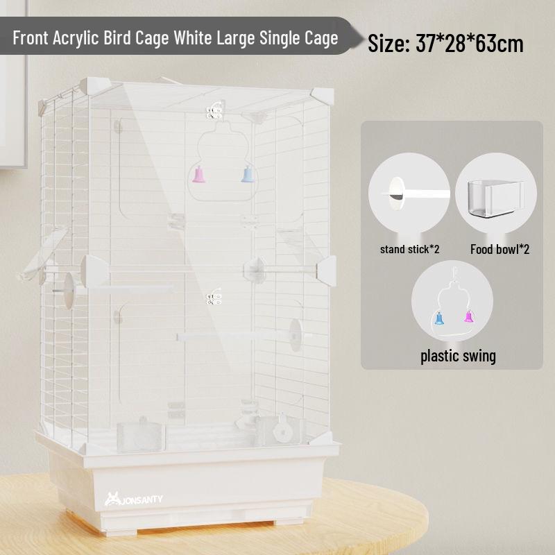 Large Transparent Acrylic Bird Cage with Toilet for Cockatiels and Parrots