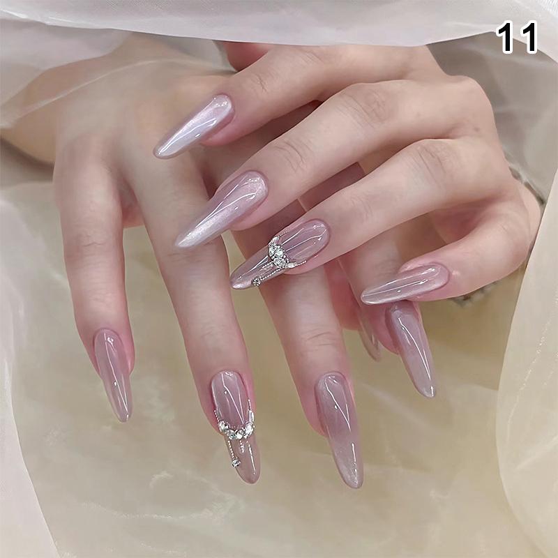 24Pcs Simple Fake Nail With Jelly Glue Butterfly Design Pink White Gradient French Press On False Nails Full Cover Nail Tips