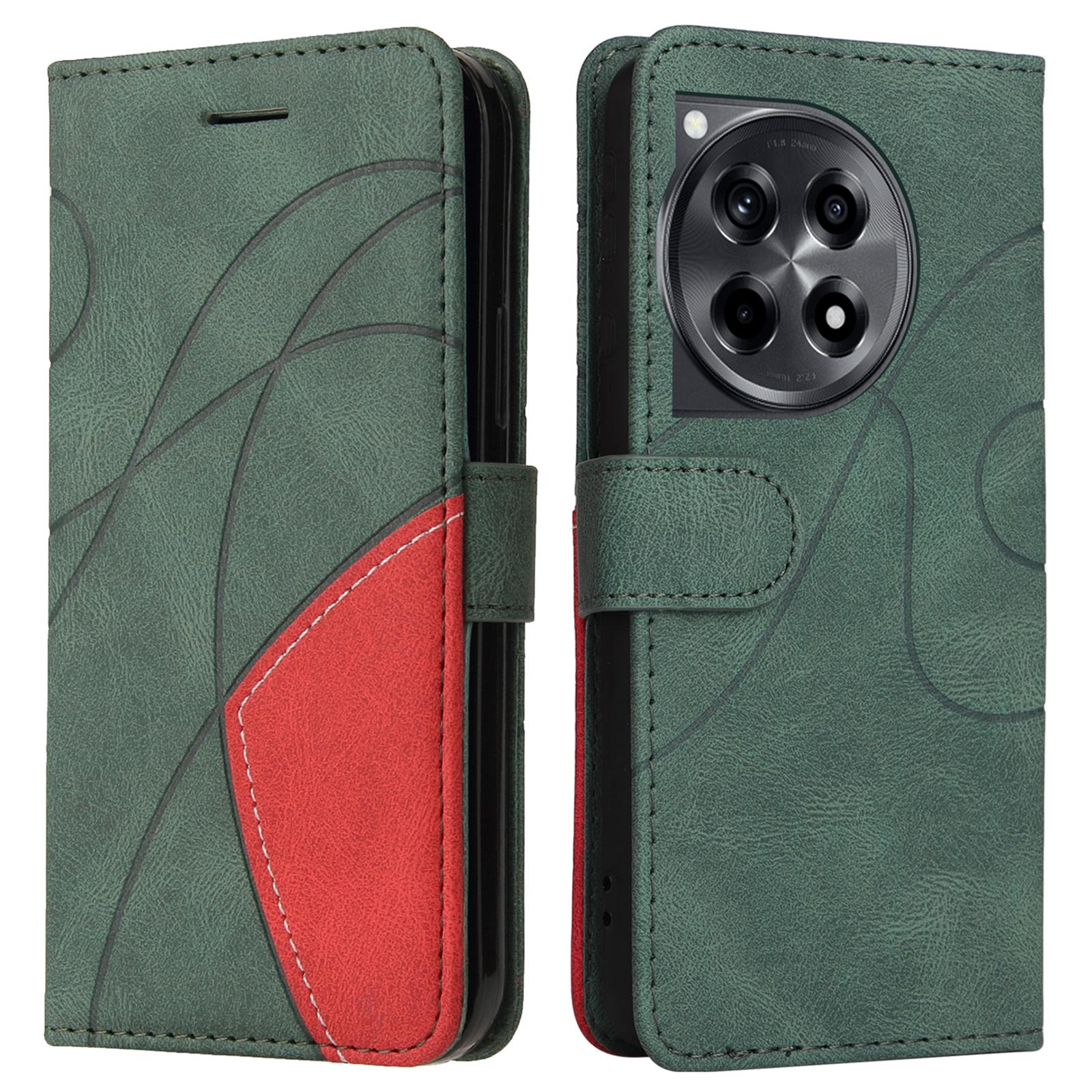 

For OnePlus 12R 5G/Ace 3 5G Leather Case Wallet Stand Color Splicing Phone Cover C