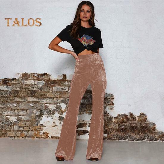 Spodnie damskie rozkloszowane, elastyczne, z wysokim stanem, w jednolitym kolorze, szerokie nogawki, uniesione biodra, aksamitne, spodnie robocze na wakacje, codzienne noszenie