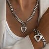 2pcs Sweet and Cool Style Hollow Heart Cuban Chain Necklace Female OT Unique Design Silver Collarbone Chain