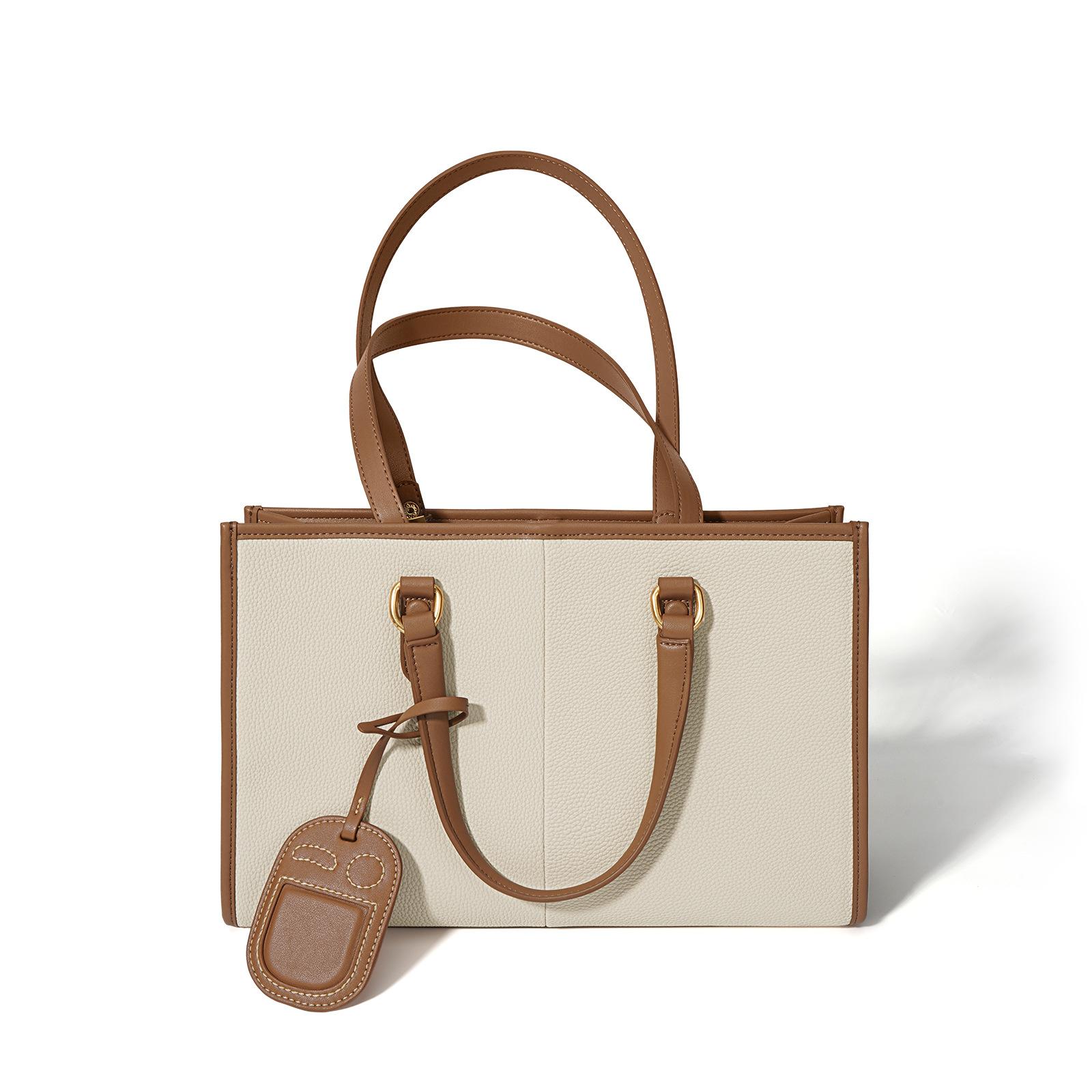 

[] Кожаная сумка-тоут повседневная контрастного цвета большой вместимости из коровьей кожи подмышечная сумка через плечо модная женская сумка