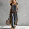 European & American Summer Color Block Wide-Leg Pantsuit - Women's Casual Fashion Two-Piece Set