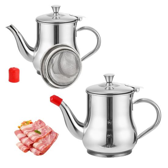 Stainless Steel Oil Filter Jug with Non-Drip Spout Heat-Resistant Kitchen Oil Container with Fine Mesh Rust-Proof Leak-Proof Essential Cooking Tool