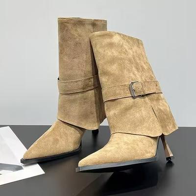Mode Talons Hauts Femmes Bottines Cheville Bout Pointu Chaussures de Robe Mode Luxe Daim Hiver Botas 2025 Escarpins de Créateur Mujer Bottes Chelsea