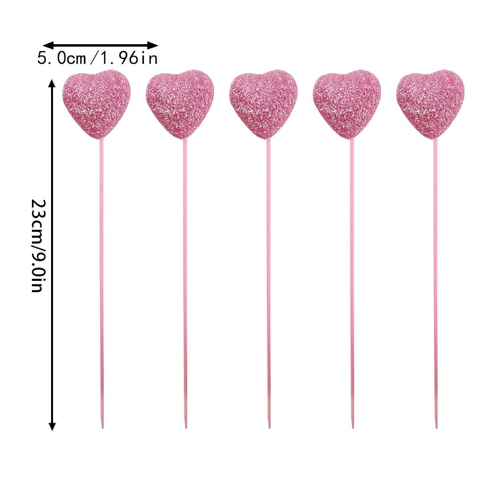5pcs Valentine‘s Day Glitter Red Pink Foam Heart Picks Stick Wedding Mother's Day Flower Arrangements Floral Bouquet Home Decor