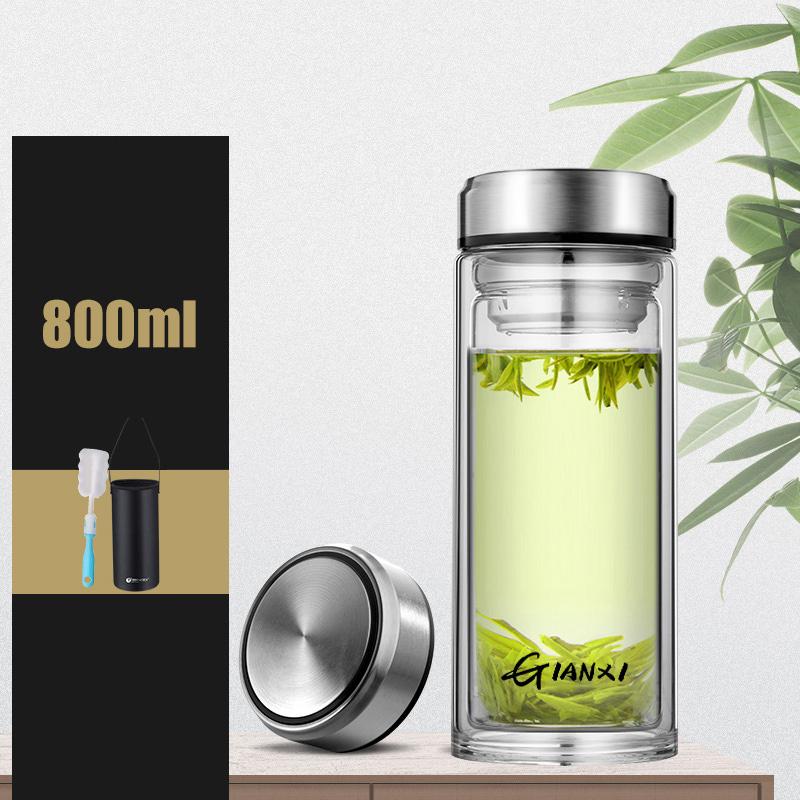 GIANXI Doppelschichtige Anti-Verbrühungs-Glas-Wassertasse Klassischer Stil Hitzebeständige Glasflasche mit Tee-Abtropfsieb Bürobecher