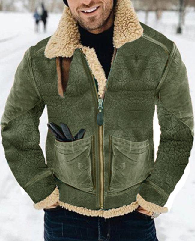 Men's Mid-length Suede Faux Leather Jacket with Shearling Lining - Available in 7 Colors & 8 Sizes