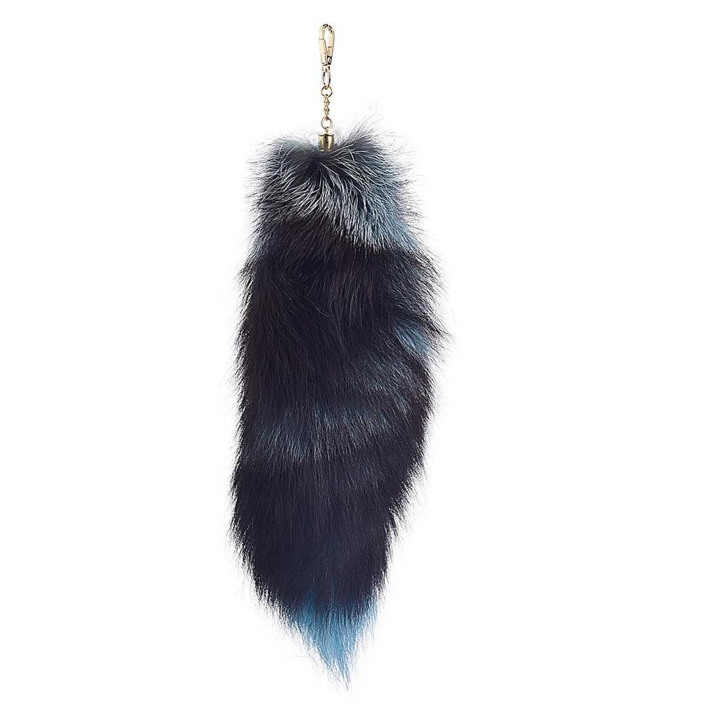 Silver Blue Real Fox Fur Pendant Charm - Women's Bag Accessory & Car Keychain