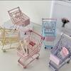 Metal Mini Storage Basket Hollow Desktop Stationery Holder Cute Shopping Cart Storage  Desktop