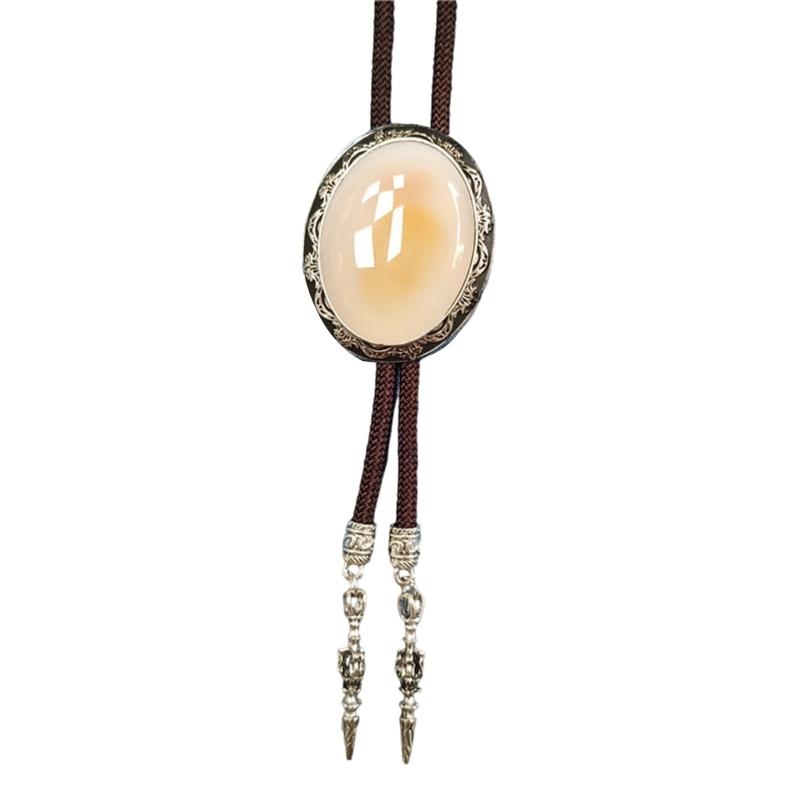 Adjustable Braided Cord Rodeos Bolo Tie Necktie Feature Oval Shape Stone Pendant Western Jewelry Necklace for Men Women