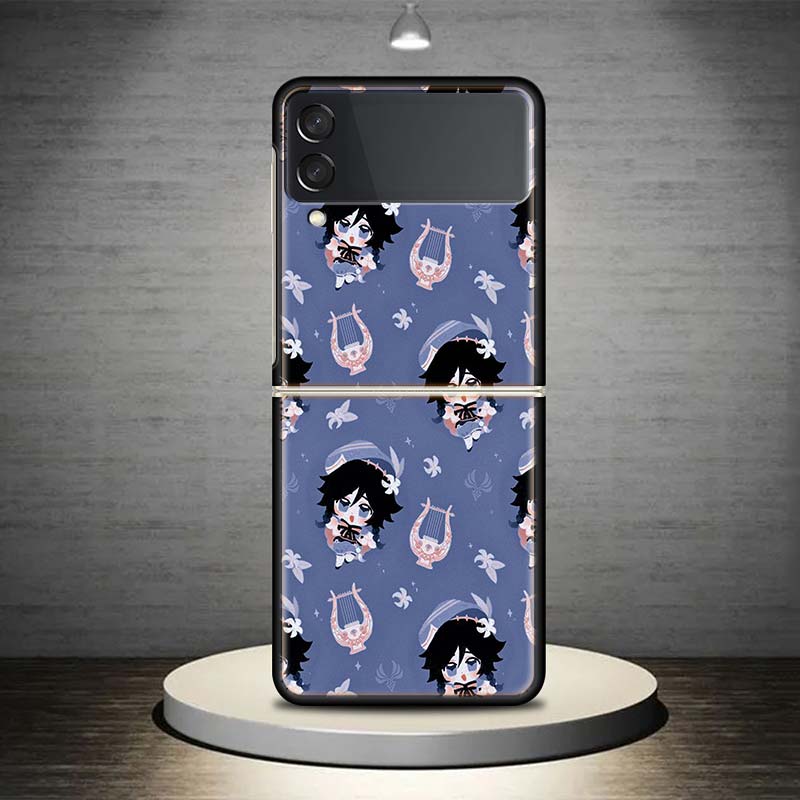 Genshin Impact Art Background For Samsung Galaxy Z Flip 4 3 5G Phone Case Black Hard Cover ZFlip 4 3 Luxury Shockproof Bumper Co