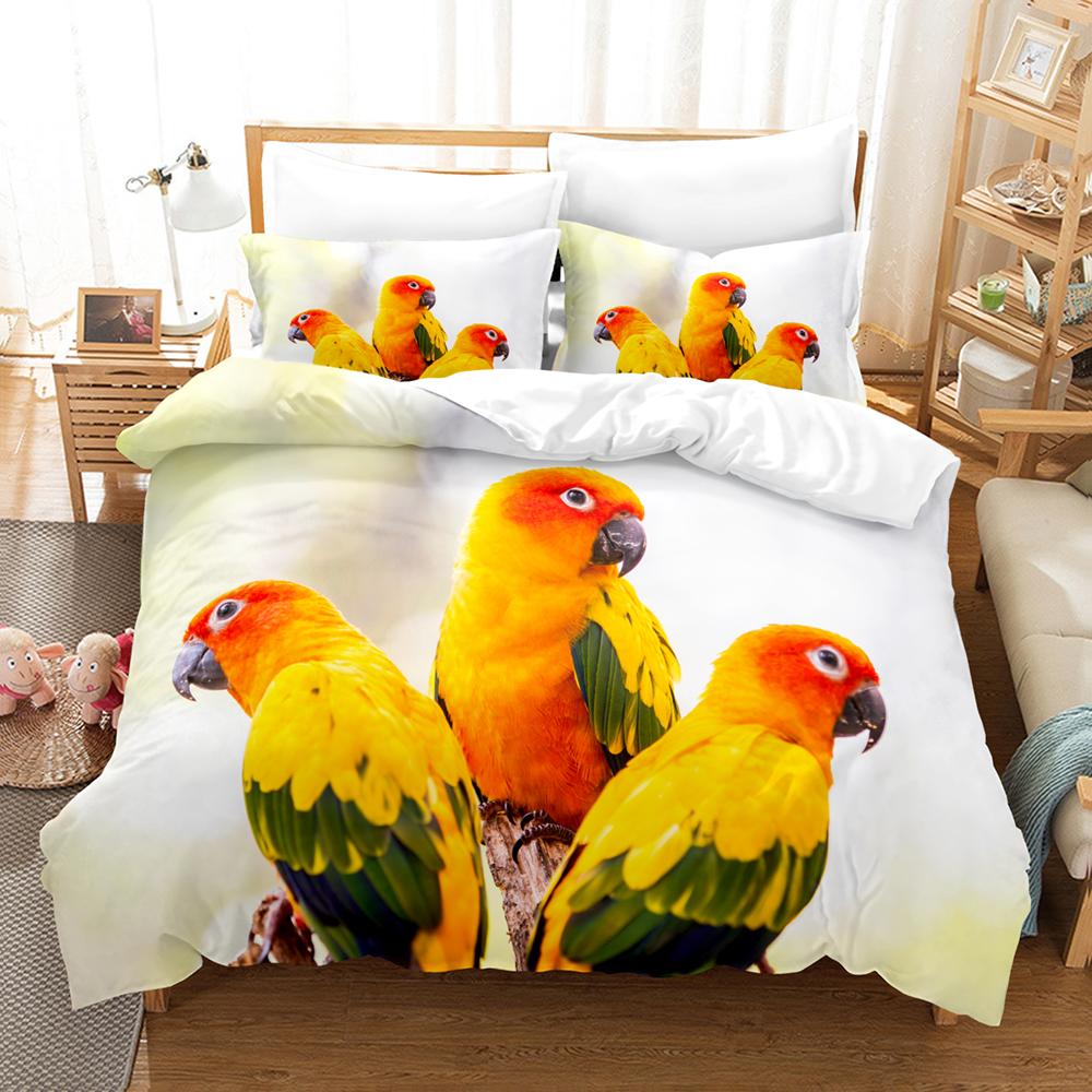 3D Animal Bedding Set Parrot Pattern Duvet Cover Set Microfiber Quilt Cover With 1/2Pillowcase King Queen Twin Luxury Bedclothes