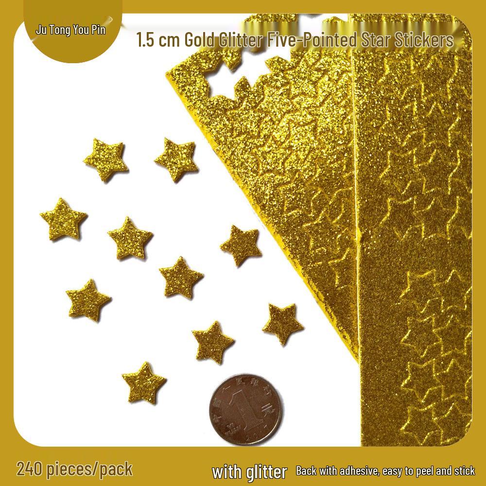 Gold Glitter Five-Pointed Star Foam Stickers for Kindergarten - Small EVA Geometric Shapes