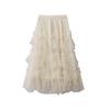Irregular Wood Ear Lace Polka Dot Mesh Skirt – Women's Autumn/Winter French Style Fluffy Long Cake Skirt