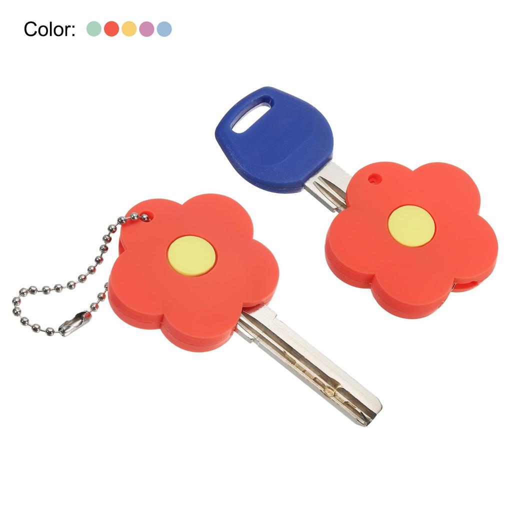 PATIKIL Keycap 30pcs Flower Keys Ring Coding Tag Identifier PVC Case Shell Protector for 5 Assorted Colors Covers, Office, Home, Apartment,