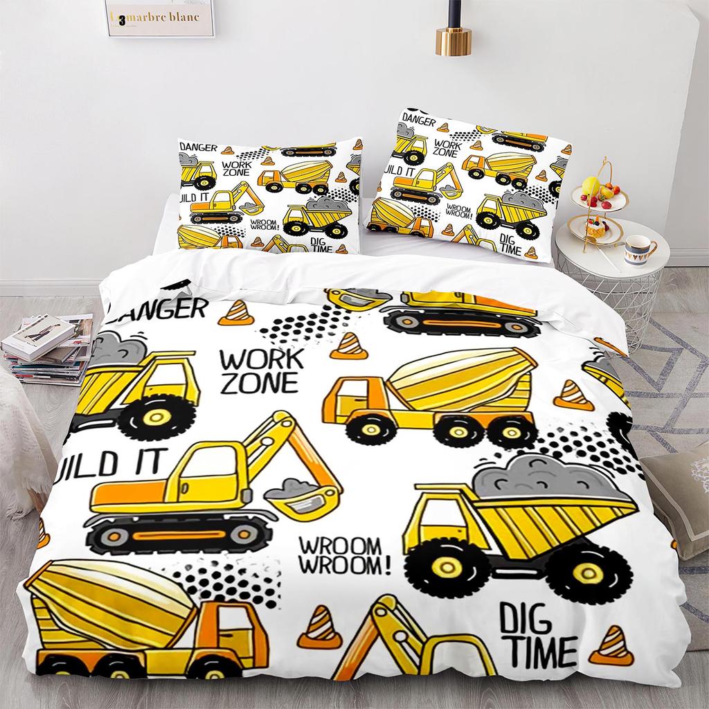 Engineering Vehicle Bedding Set Single Twin Full Queen King Size Excavator Bed Set Aldult Kid Bedroom Duvetcover Sets 3D 014