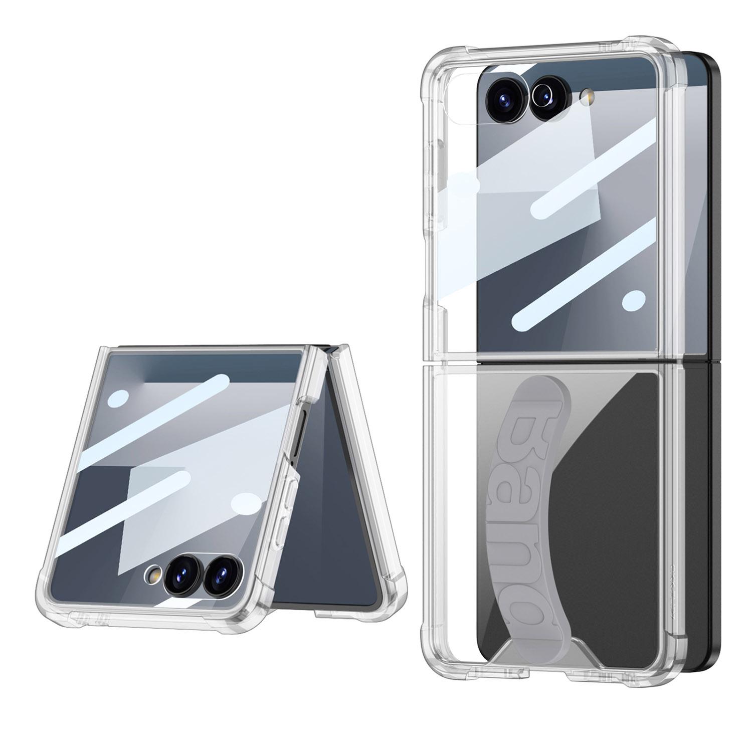 

GKK For Samsung Galaxy Z Flip7 5G Airbag Anti Drop TPU Tempered Glass Phone Back Cover with Silicone Strap Grey